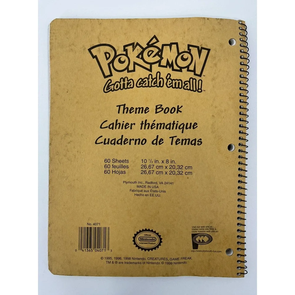 Vintage 1998 1999 Pokémon School Spiral Notebook Gotta Catch 'em All